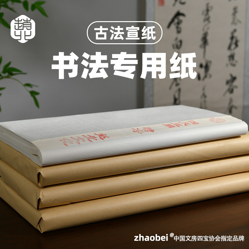 书法宣纸初学者专用练毛笔字的纸四尺对开加厚手工纸半生半熟宣生