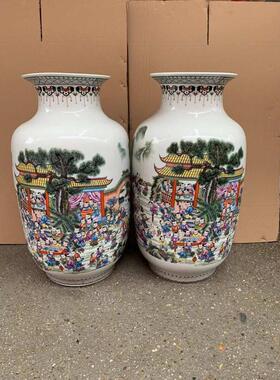 雪景庆典花瓶饰批发陶瓷礼品大号瓶装冬瓜落地大釉上彩图摆件陶瓷