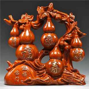 饰工艺品 门花梨关木雕五福GG01049临根雕客葫芦摆件厅玄电视柜装
