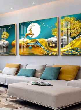 包安装客厅装饰画沙发背景墙简约挂画三联壁画北欧轻奢大气晶瓷画