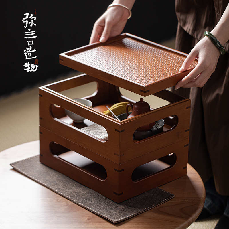 弥言楠竹手工竹编置物架盖碗茶壶茶具展示架子功夫茶道配件博古架