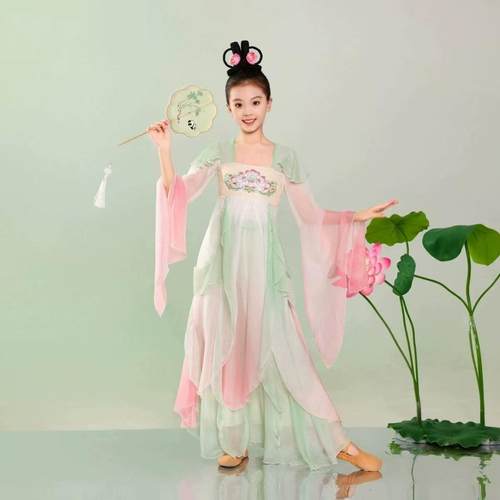 正品入莲具间舞儿童古典舞服装古风蹈飘逸戏莲池荷上叶道中国风演