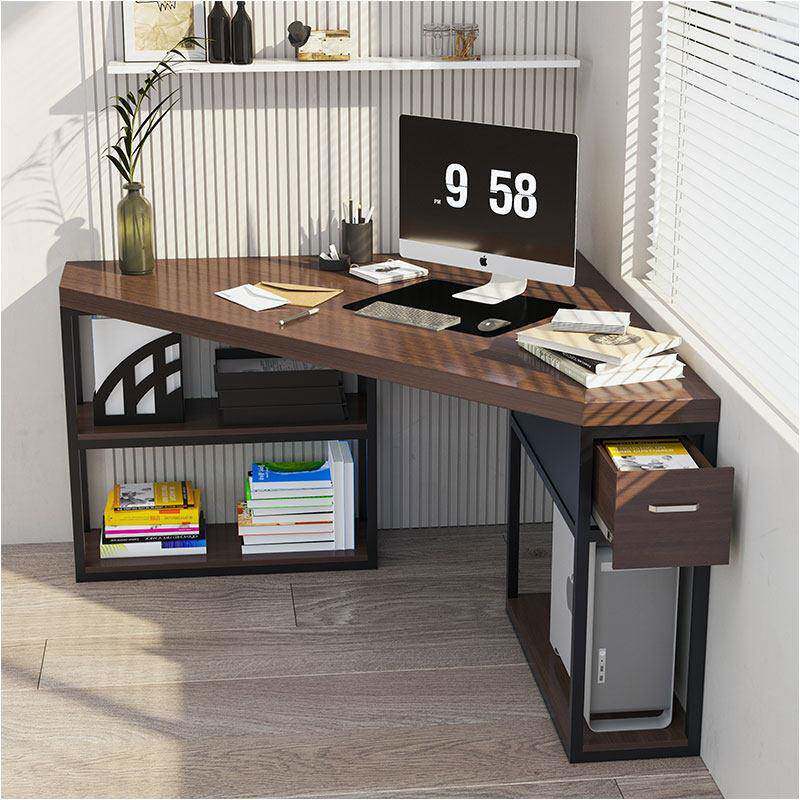 实木铁艺转角书桌创意电脑桌角落三角办公桌原木书房书桌椅网红