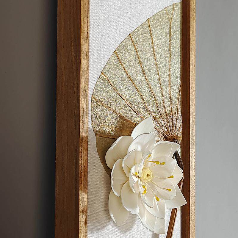 日式客厅沙发背景装饰画禅意茶室挂画新中式餐厅墙饰干花挂件原木