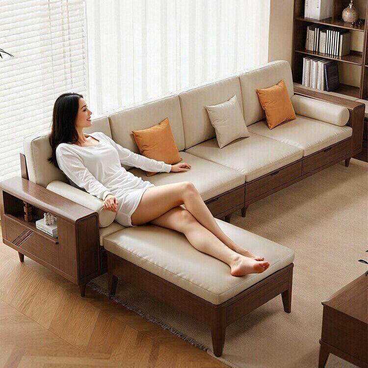 胡桃木全实木中古风家用小户型客厅2026新款冬夏两用抽屉储物沙发