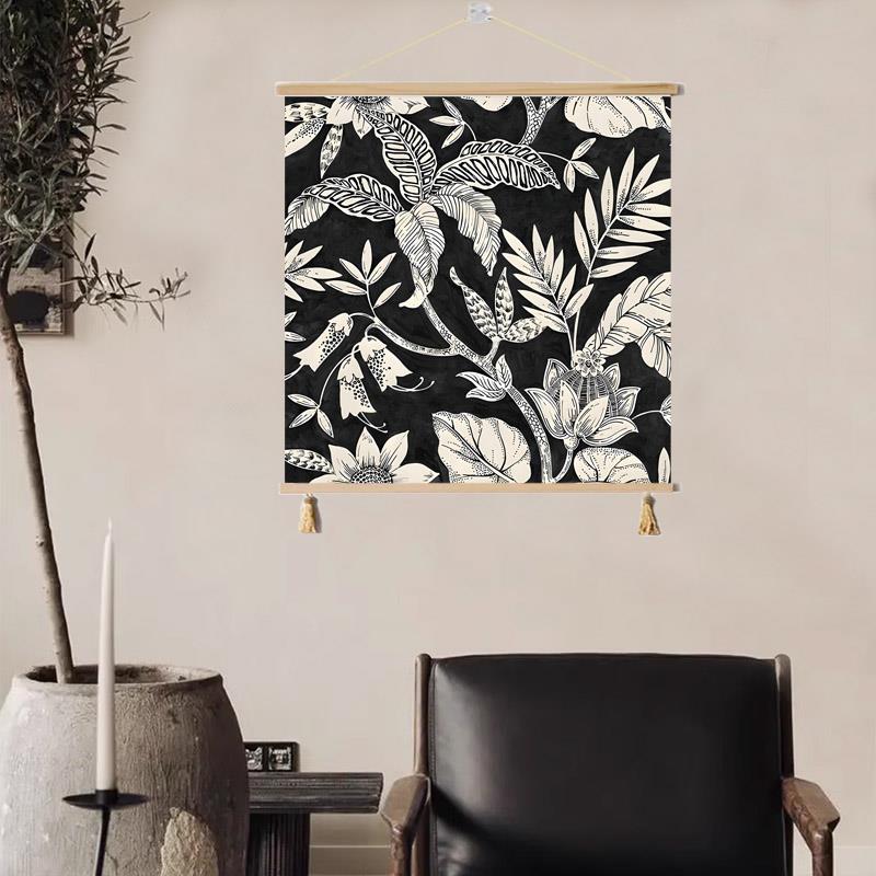 现代黑白灰复古植物高级感客厅装饰画创意餐厅卧室背景墙玄关遮挡图片