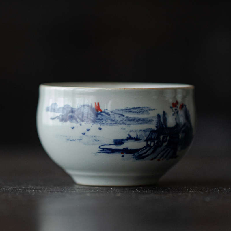 汝窑功夫茶具茶杯套装陶瓷主人杯单杯青花釉里红品茗杯子个人专用