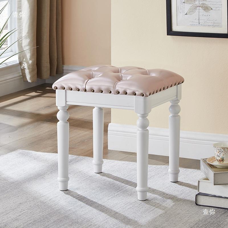 美式凳966实木梳妆凳色美甲凳欧式现代简化约妆卧室软包白公主凳