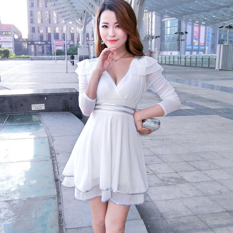 深性感夜店女装连衣裙桑拿沐足技师工作服低胸荷叶袖酒吧短裙潮