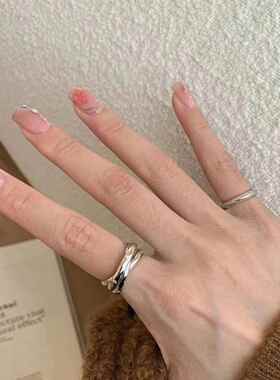 中古三环戒指女小众轻奢设计高级感食指戒素圈戒指新款年新款