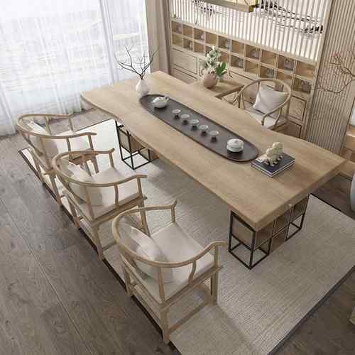 新中式自然边大板实木茶桌家用客厅洽谈泡茶桌办公室茶桌椅组合