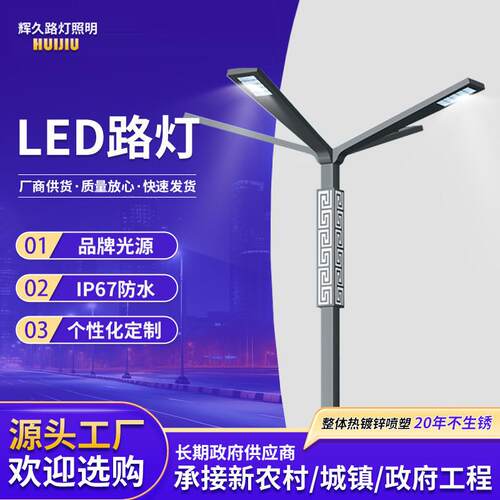 市电路灯led灯投光灯6米四臂灯头户外照明灯四头节能灯带防水灯