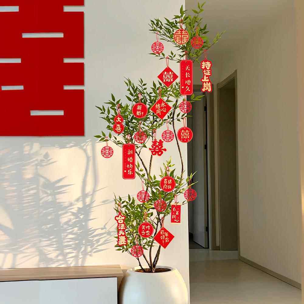 结婚灯笼盆栽挂饰婚庆植物装饰挂件婚房布置绿植盆景喜字挂树上