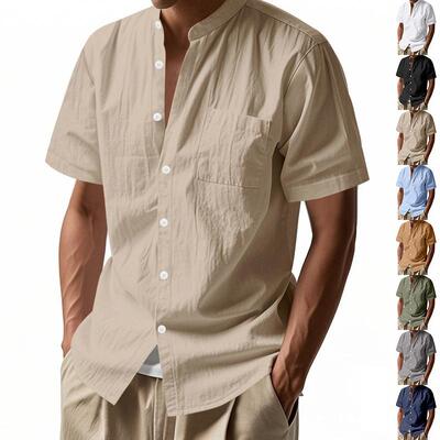 Men's Lightweight Breathable Stand Collar Button Down Shirt