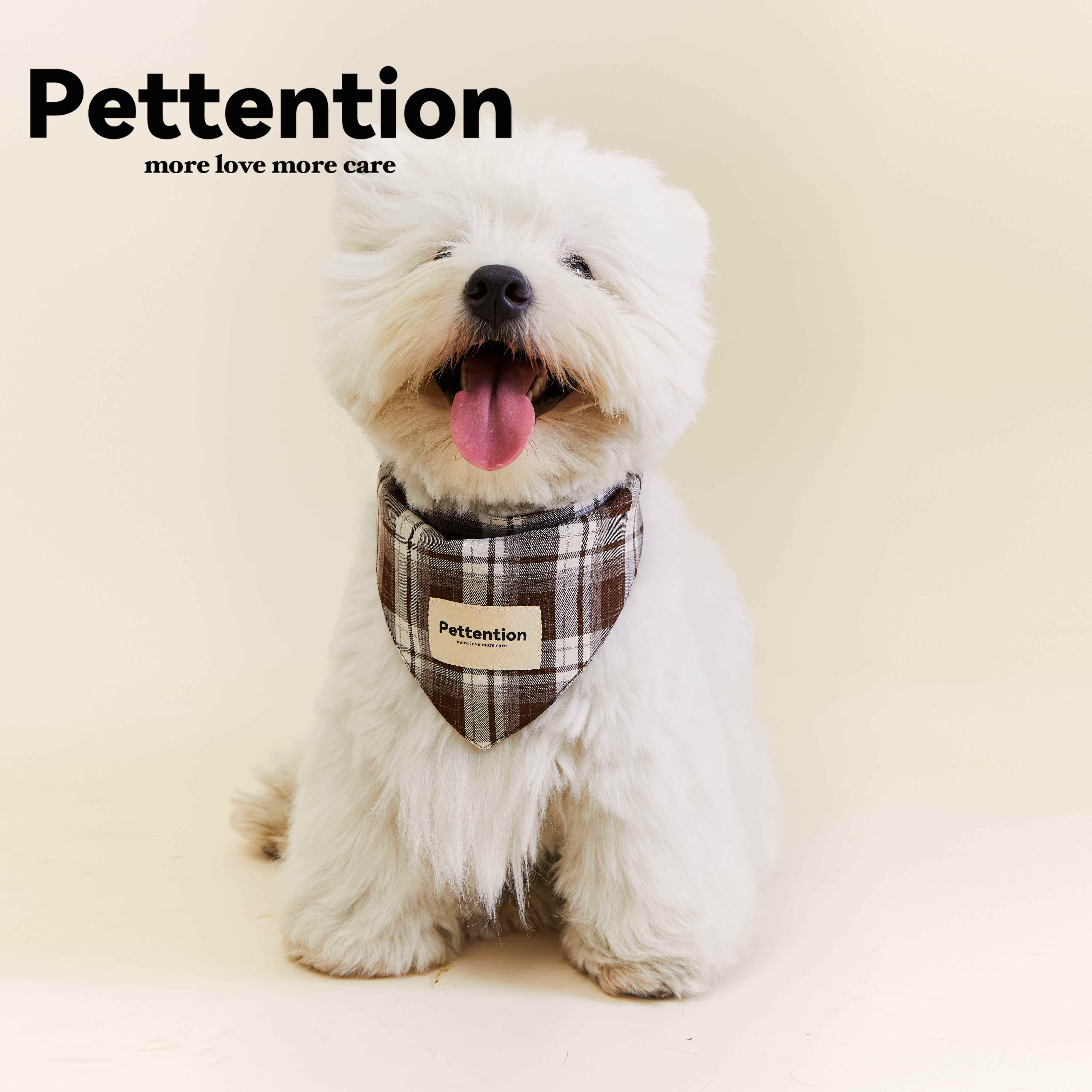 Pettention时尚狗狗棕色格子三角巾口水巾中小型犬泰迪西高地新品