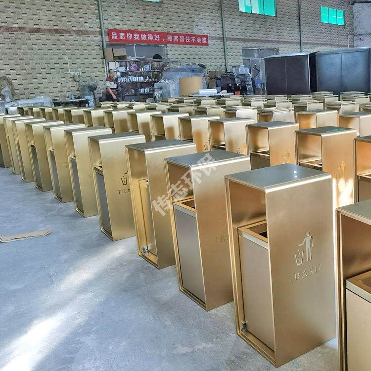 室内宾馆酒店小区环卫方形电梯口电镀土豪金不锈钢垃圾桶果皮箱