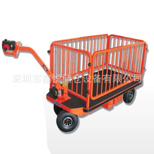 ZK115电动平板车带护栏手推电动车电动物流台车仓库平板搬运车
