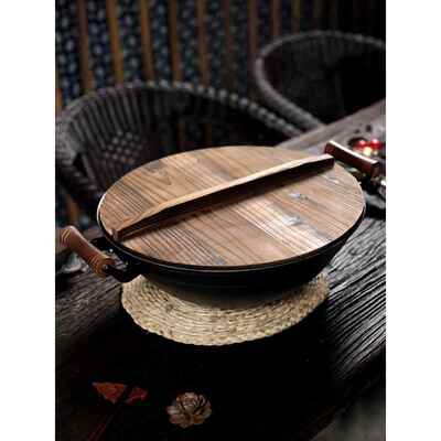 高档子州梁氏父大铁锅老式手工铸铁锅燃气滕家用炒无涂层双锅耳生