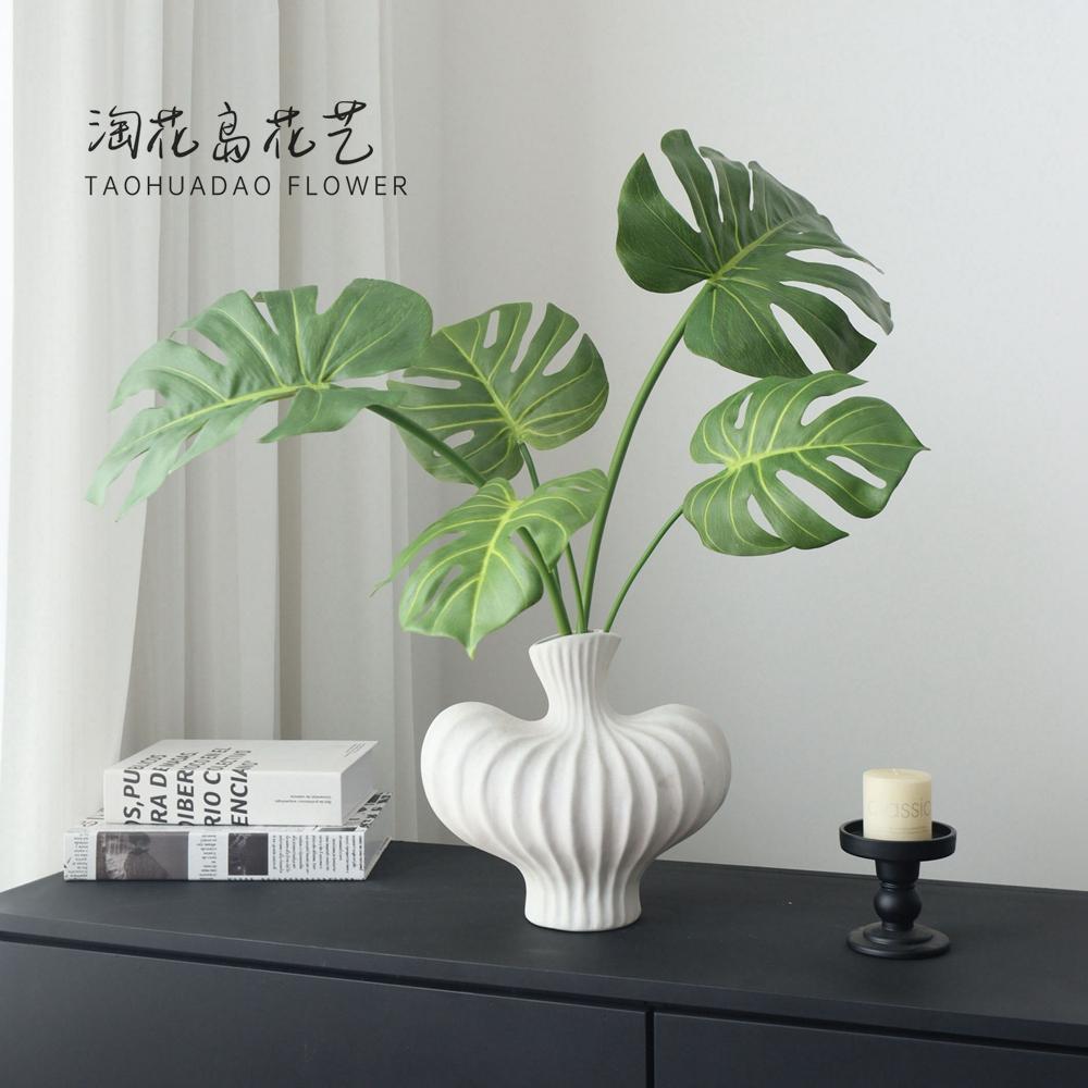 可水洗 龟背竹叶彷真绿色植物假花装饰盆栽植物客厅办公室桌面摆
