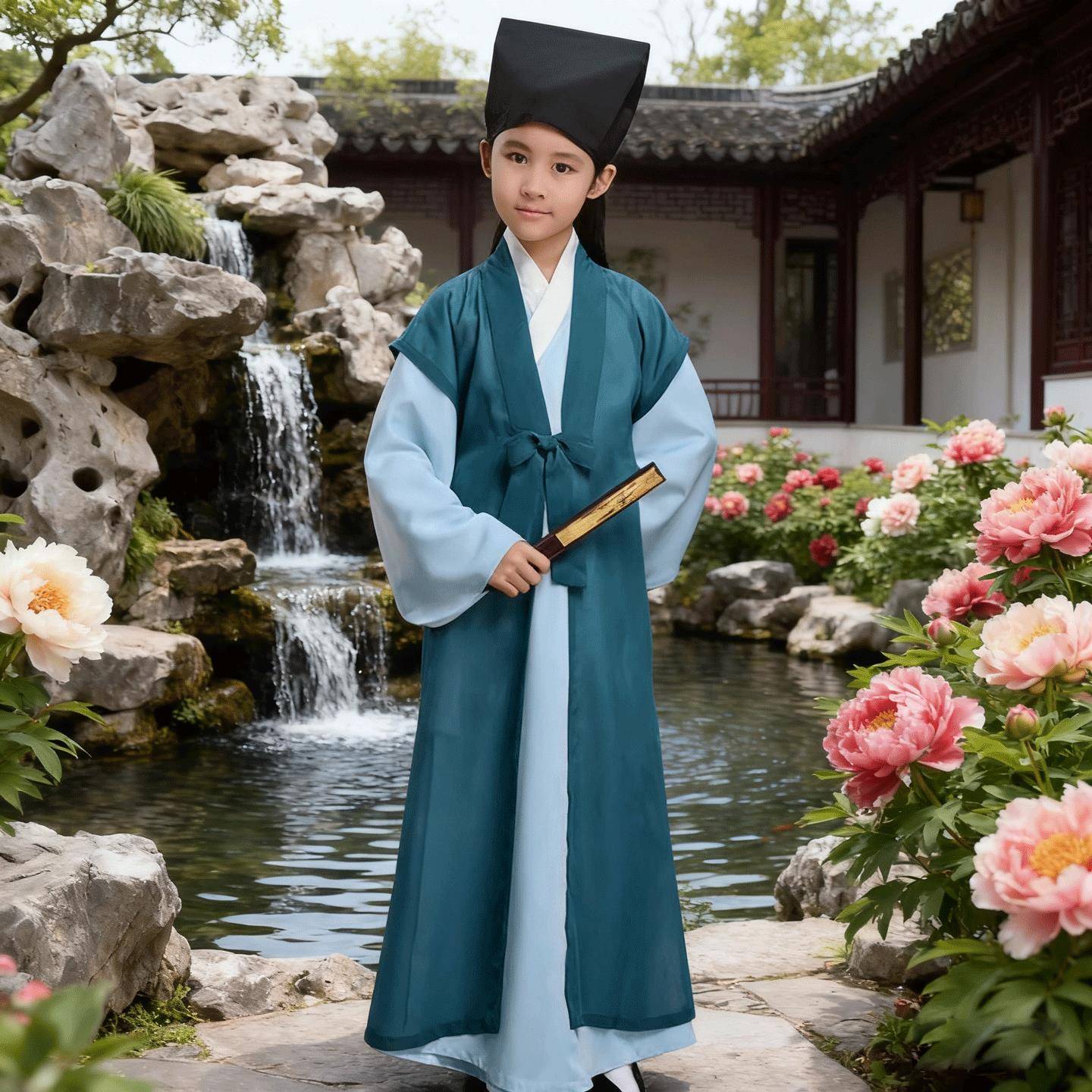 古装书童书生汉服苏东坡才子表演服公孙策许仙秀才宋朝儿童演出服