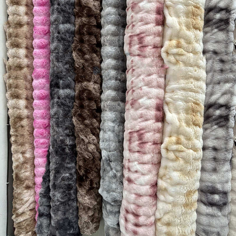 Набивные ткани 兔毛泡泡绒扎染高档服装面料 提印花起泡绒抱枕沙发毛绒布料批发