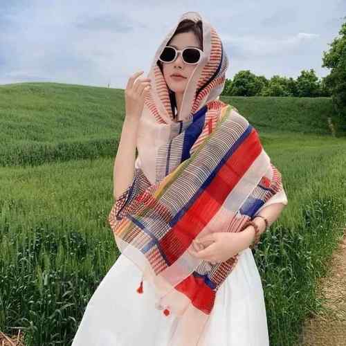 手工盘扣旅游度假民族风旅游披肩沙滩海边度假户外薄款丝巾围巾女