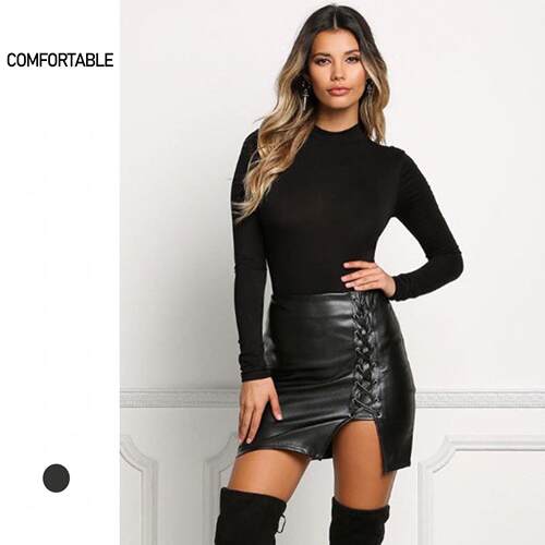 Women's Solid Color PU Leather Fitted Short Skirt Street