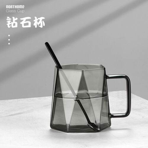 轻奢钻石玻璃杯耐高温咖啡杯耐冷茶杯办公室高颜值水杯牛奶杯