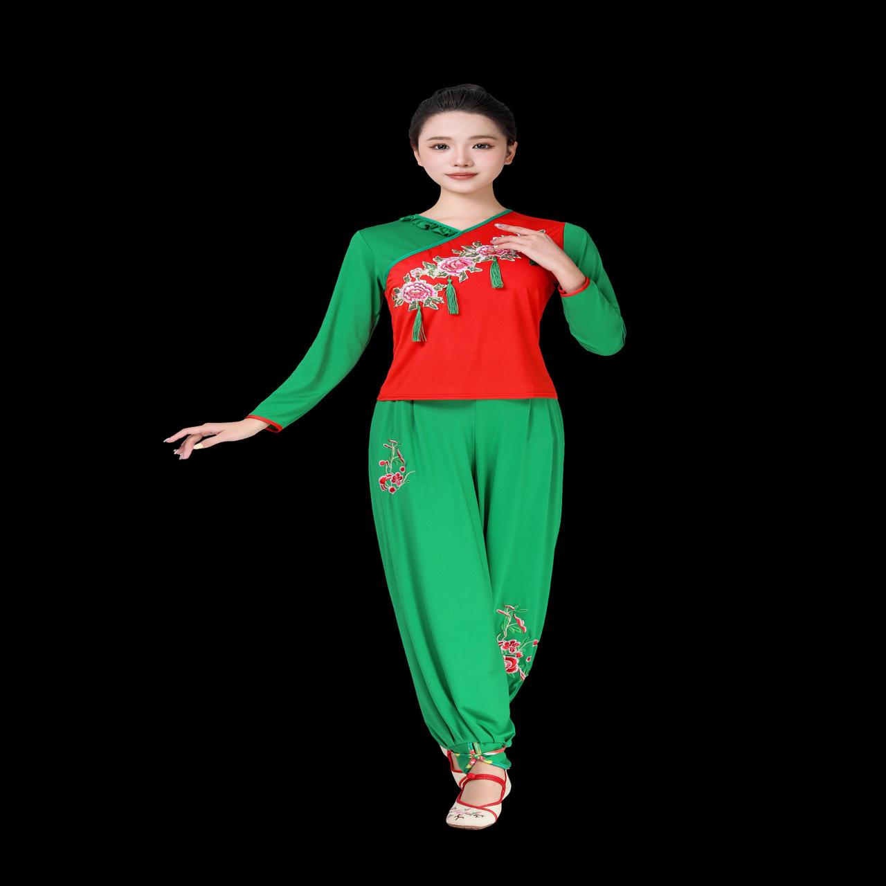 广场舞灯笼裤牛奶绣花广场舞套装