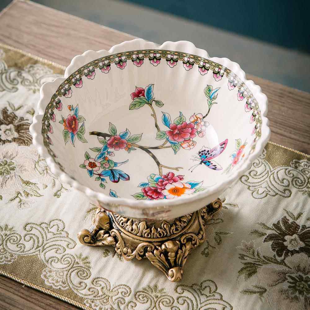 法式欧式复古干陶瓷水果墅盘别脚客T503厅家用高碗欧式果盘装饰品