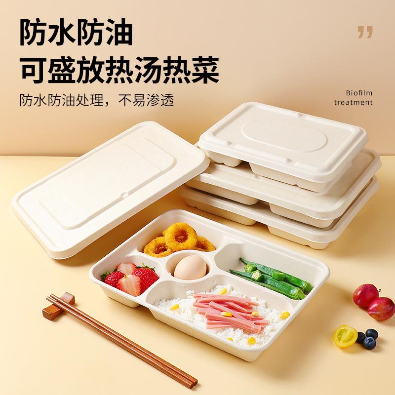 一次性餐盒3.4.5.6格带盖整箱可降解可微波防水防油纸浆饭盒