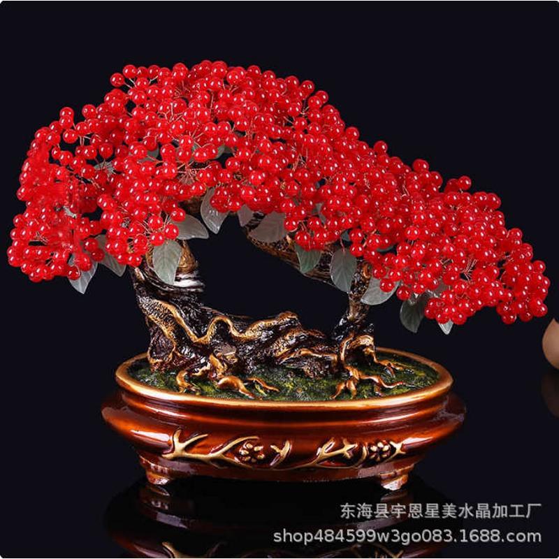 天然黄水晶红玉髓招财摇钱发财树玄关办公室乔迁送礼开业礼品摆件