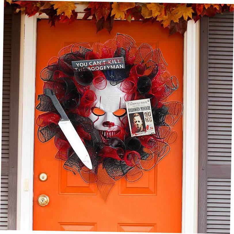 Halloween Ghost Festival Mask Flower wreath ornament万圣挂饰