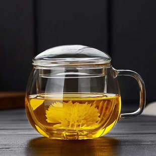 透明茶水分离玻璃杯耐高温防冻 高硼硅玻璃泡茶杯茶杯带盖带把手
