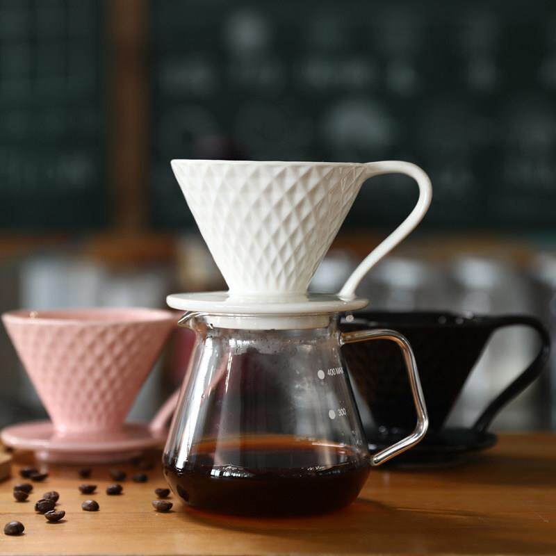 陶瓷咖啡滤杯 钻石形V60手冲咖啡滤杯单孔螺纹滤杯配勺
