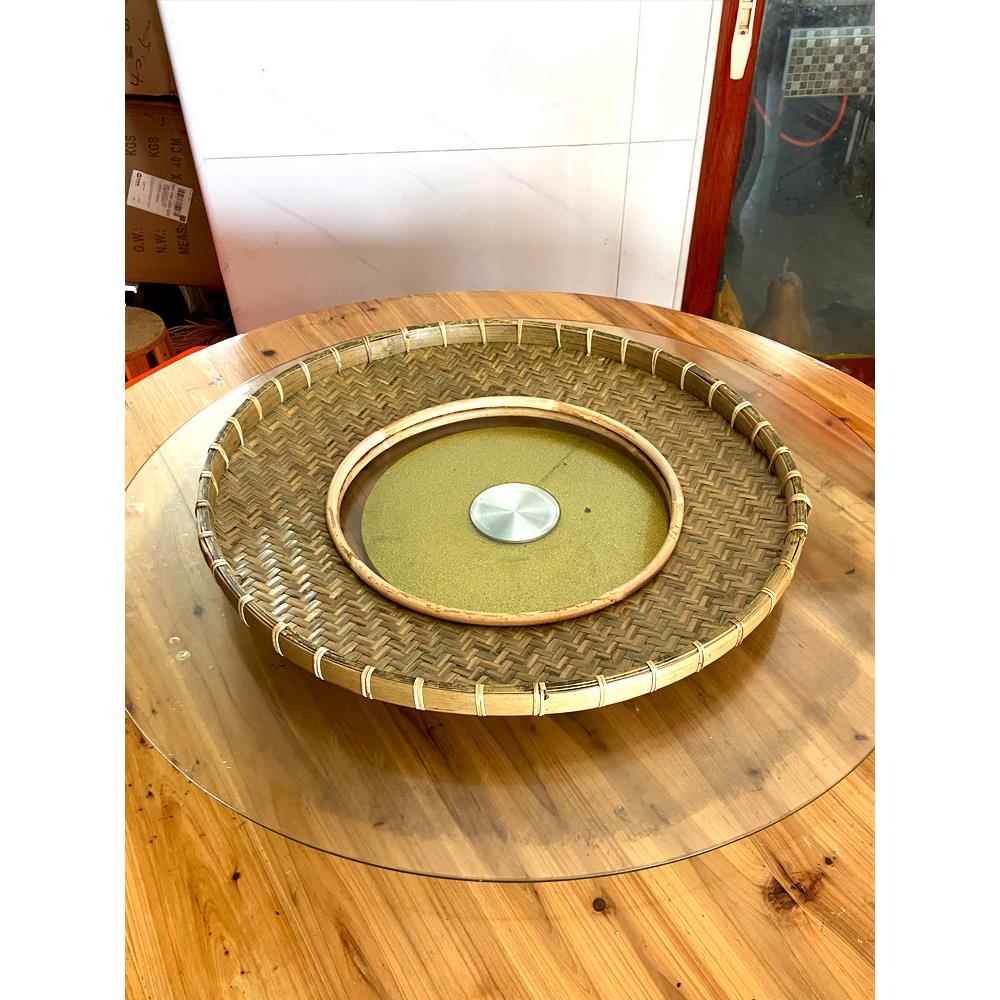火锅店圆形空心竹编筲箕簸箕创意竹制餐具特色菜牛羊肉卷手工竹盘