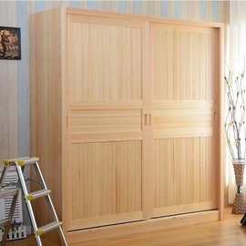 简约现代全实木衣柜推拉门环保，新西兰松木衣橱移门滑动木质卧室