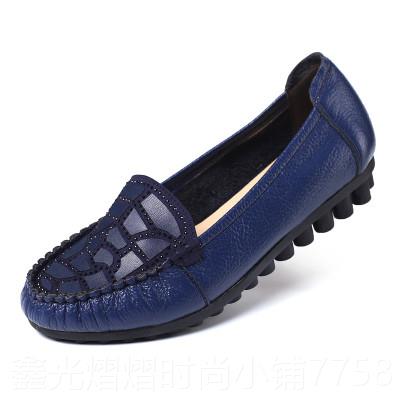 正品真皮女软底妈妈鞋子平鞋底夏洞洞鞋