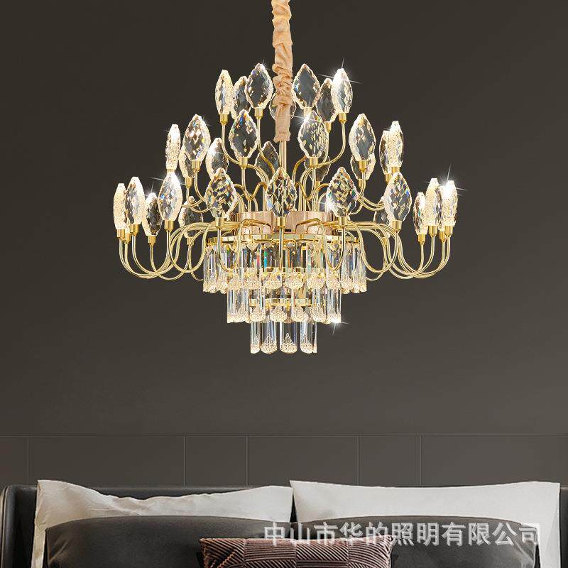 欧式浪漫大水晶吊灯家用客厅灯餐厅现代奢华吊灯金色卧室餐厅灯具
