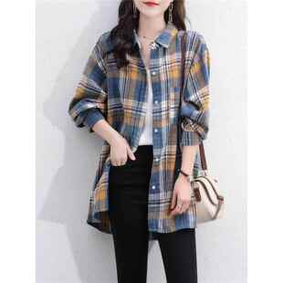 欧洲车站格纹女式衬衫2025新款时尚春秋季宽松长袖棉质上衣