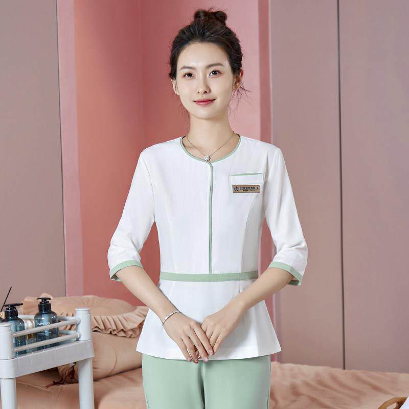 技师工作服spa足浴店足疗服装女显瘦套装高端美容院美容师工衣夏