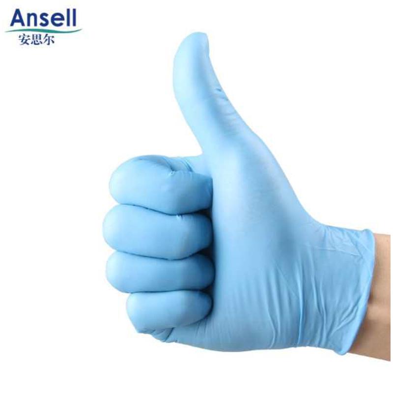 蓝色批发 手套安实验室一次性腈思手套橡胶尔丁无粉ansell447x
