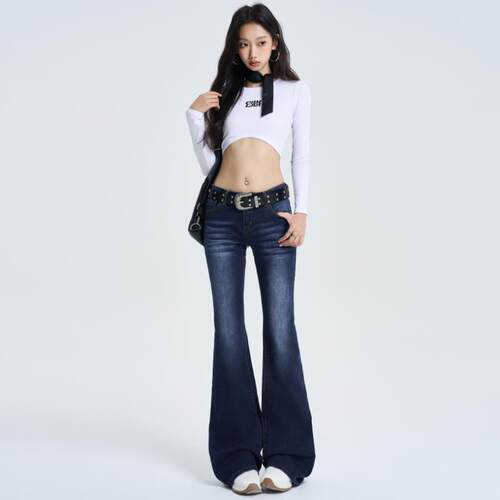 美式复古牛仔裤女2026新款春季爆款辣妹弹力修身显瘦低腰微喇叭裤