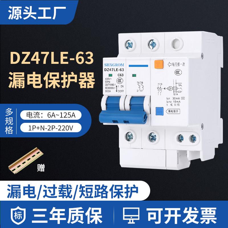 家用小型漏电保护器DZ47LE-63总闸空气开关空开2P漏保开关32A63A