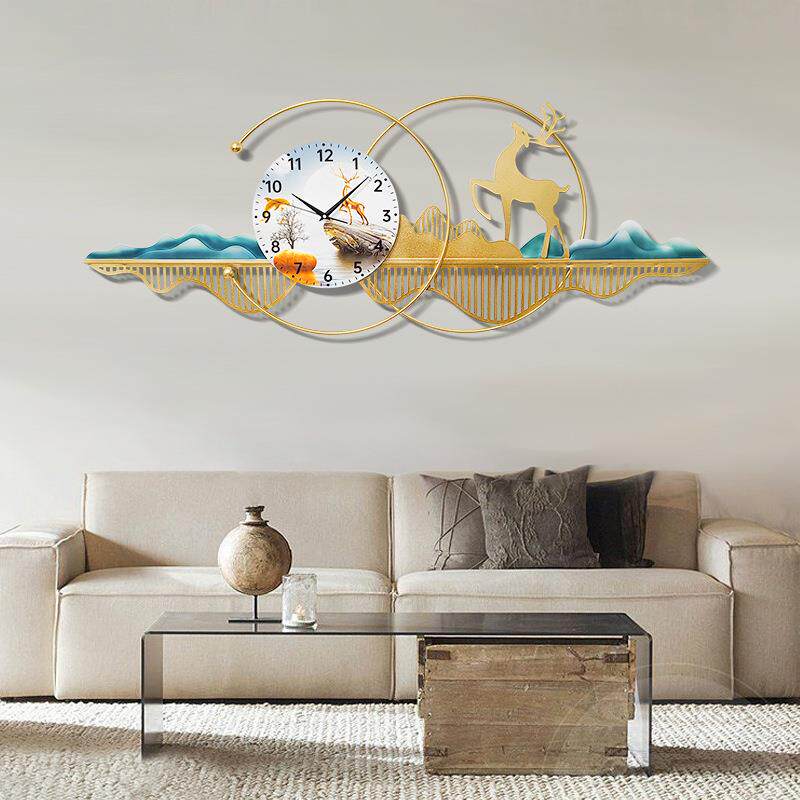 亚马墙热销铁艺麋鹿钟表39522创意客厅挂逊钟家装饰时用针挂民宿