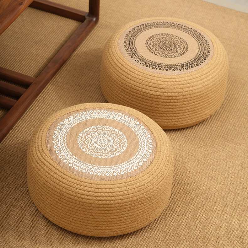 黄棉绳蒲团坐垫家用地上客厅榻榻米垫子加固加厚飘窗卧室圆形坐墩