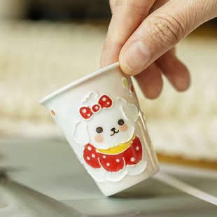 可爱喝茶小杯子迷你一口杯主人杯茶杯景德镇陶瓷手绘釉下兔子水杯