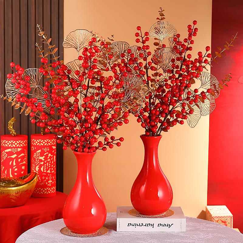正品国中红色陶瓷花瓶结婚乔迁新款现代约房客简厅婚插花装饰摆件