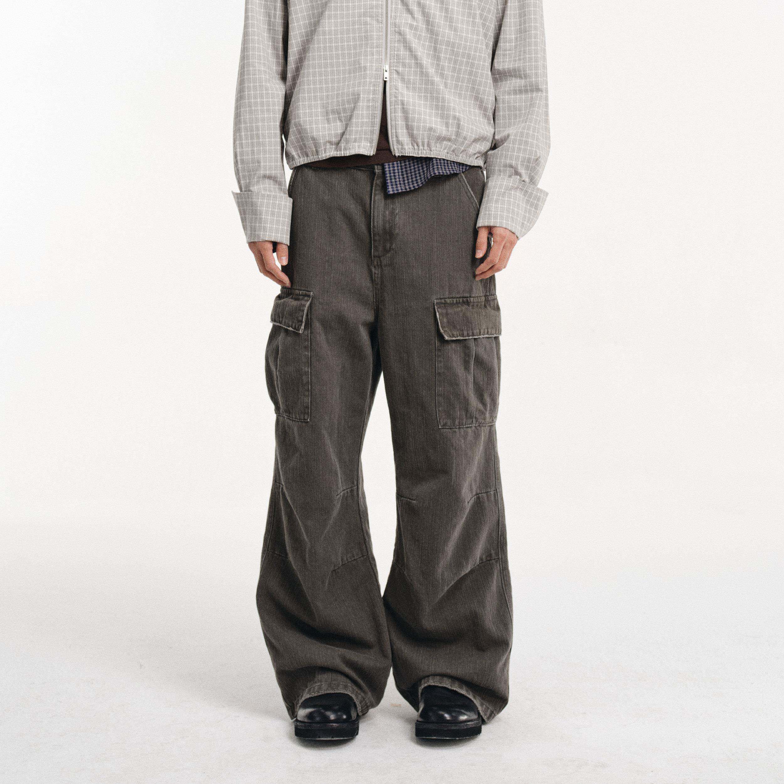 DIMC全棉多口袋竹节工装休闲长裤 春秋新款宽松男女青少年长裤