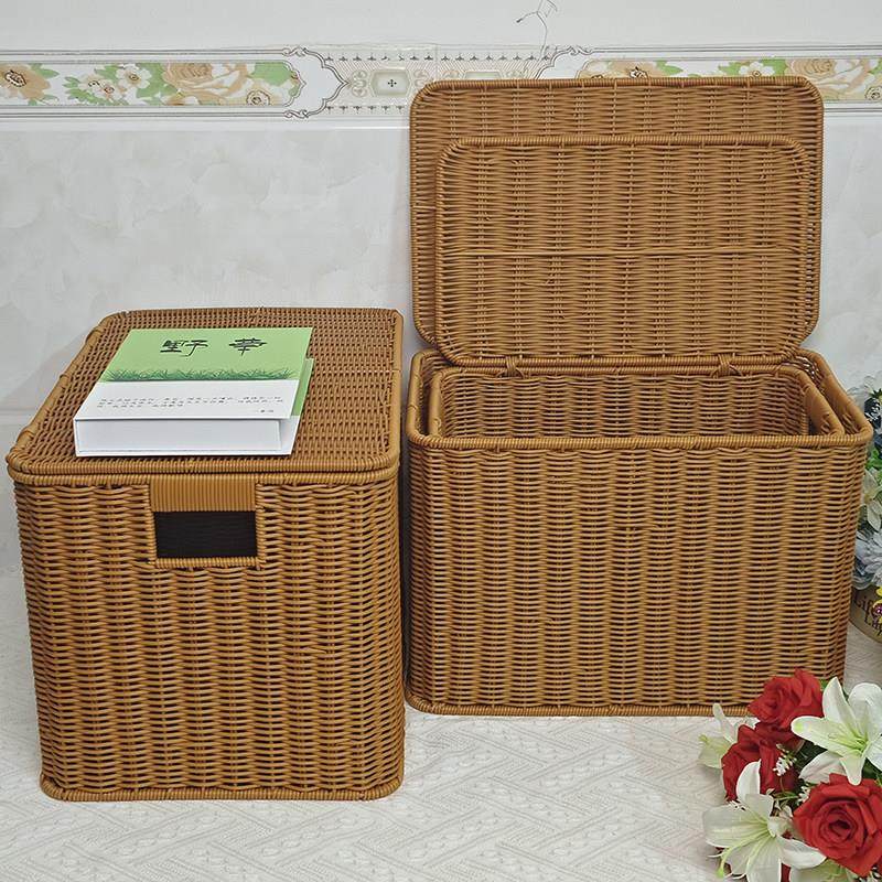藤编收纳筐翻盖带盖卧室衣物学习用品整理车载收纳筐衣柜储物箱子,收纳整理,收纳筐,淘宝优惠券,粉丝福利购,淘宝优惠卷